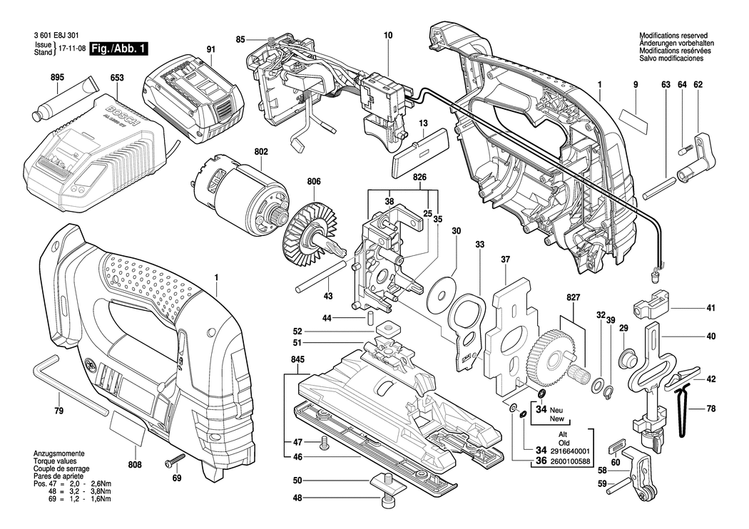 Bosch GST 18 V-LI / 3601E8J301 / EU 18 Volt Spare Parts