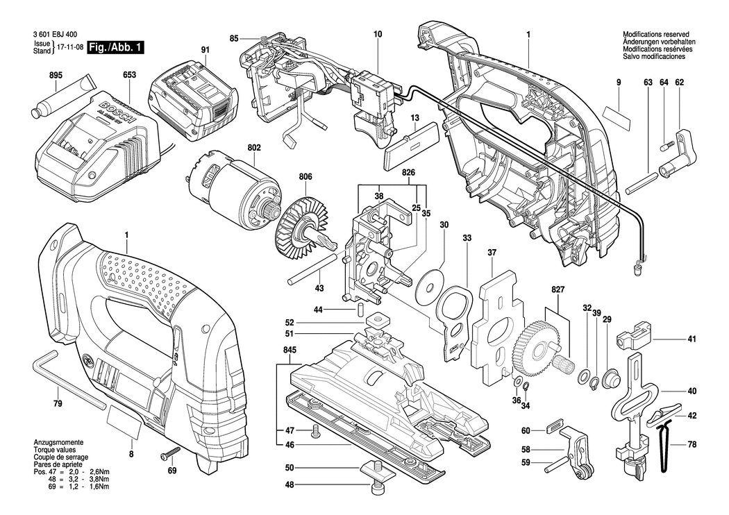 Bosch GST 14.4 V-LI / 3601E8J400 / --- 14.4 Volt Spare Parts