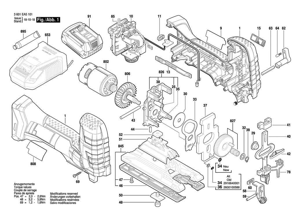 Bosch GST 18 V-LI S / 3601EA5101 / EU 18 Volt Spare Parts