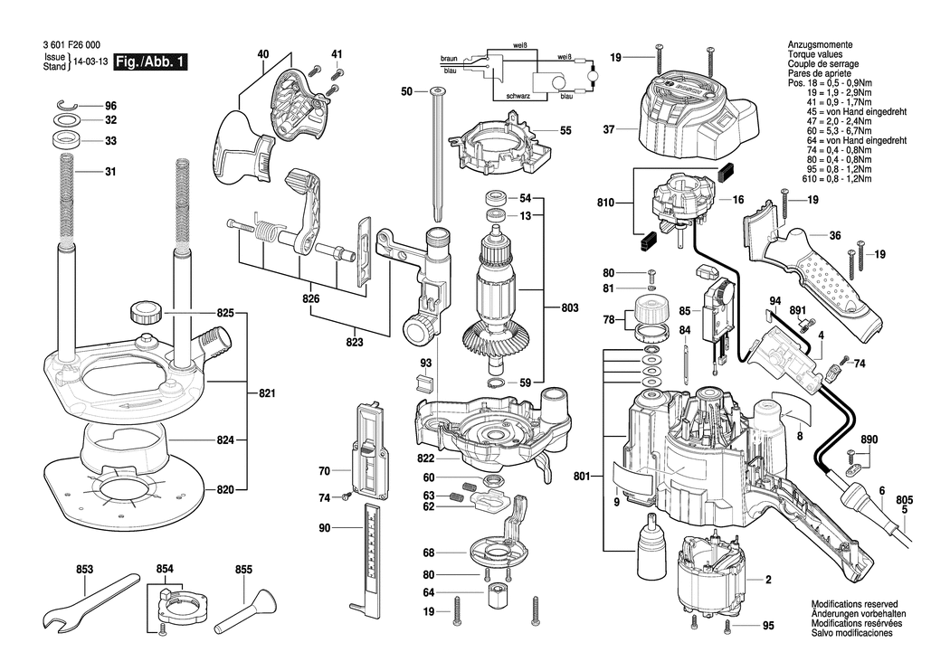 Bosch GOF 1250 CE / 3601F26000 / EU 230 Volt Spare Parts