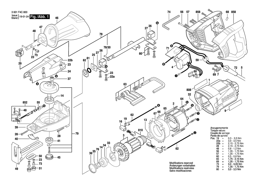 Bosch GSA 1100 E / 3601F4C830 / CH 230 Volt Spare Parts