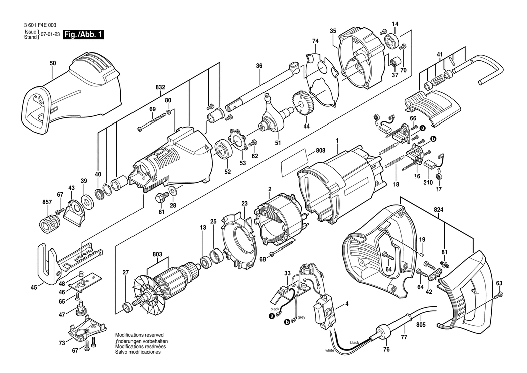 Bosch GSA 1200 E / 3601F4E003 / EU 230 Volt Spare Parts