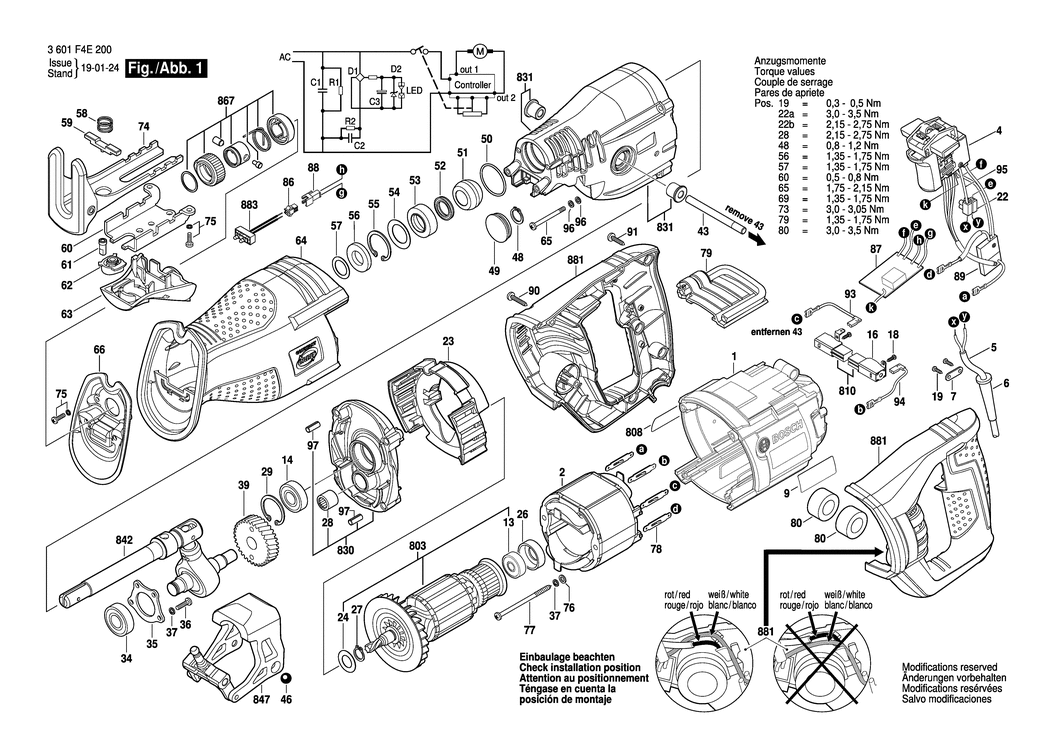 Bosch GSA 1300 PCE / 3601F4E260 / GB 110 Volt Spare Parts