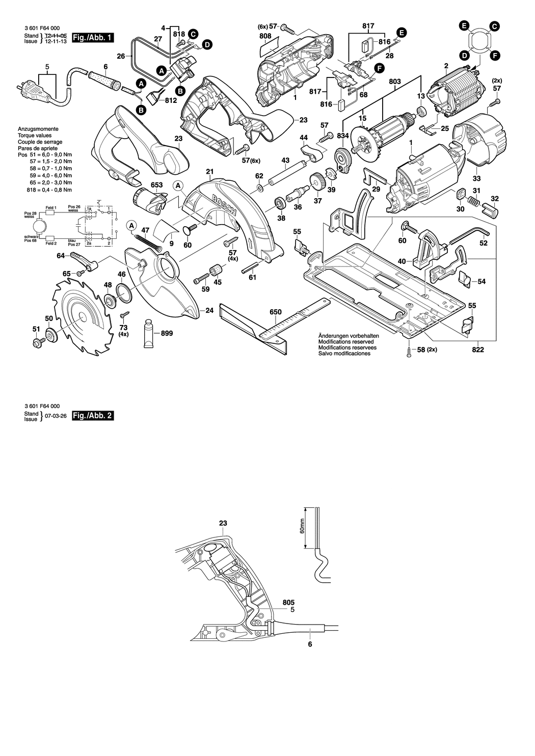 Bosch GKS 55 / 3601F64000 / EU 230 Volt Spare Parts