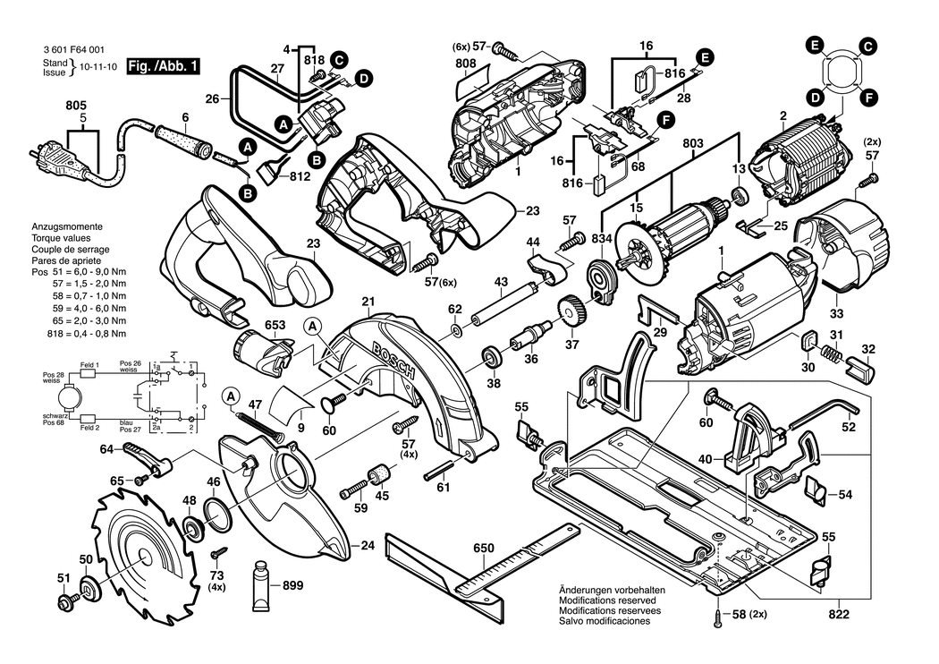 Bosch GKS 55 / 3601F64001 / EU 230 Volt Spare Parts