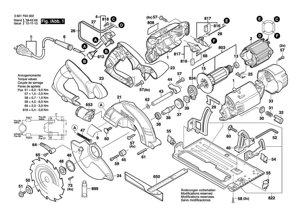 Bosch GKS 55 / 3601F64002 / --- 230 Volt Spare Parts