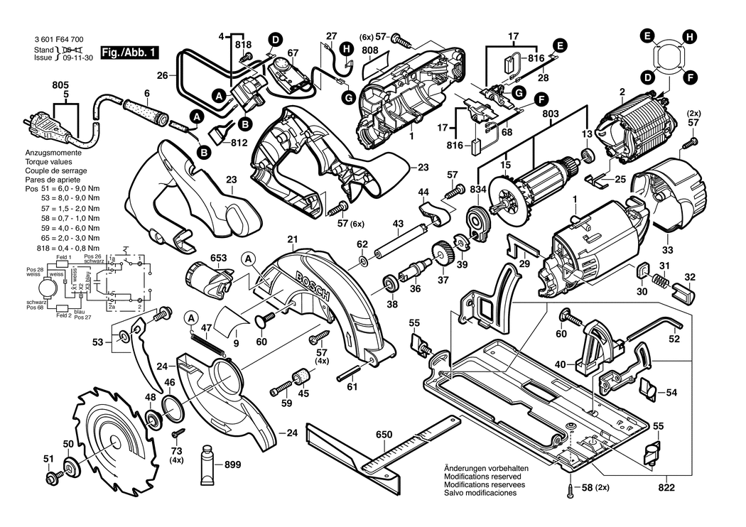 Bosch GKS 55 CE / 3601F64770 / GB 230 Volt Spare Parts