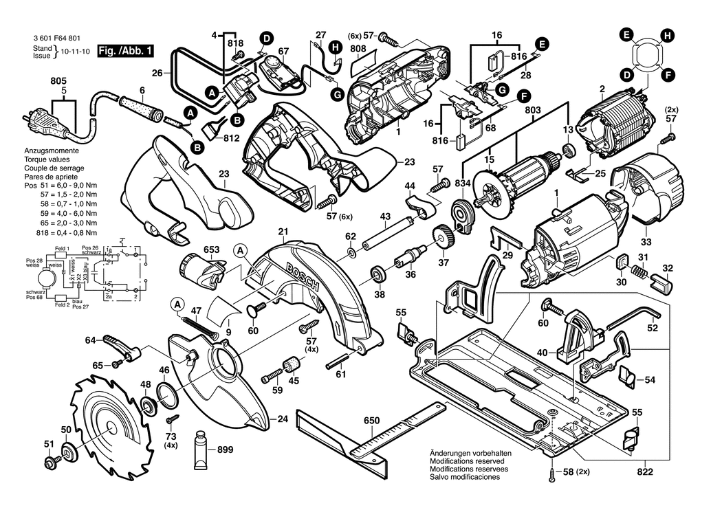 Bosch GKS 55 CE / 3601F64801 / EU 230 Volt Spare Parts