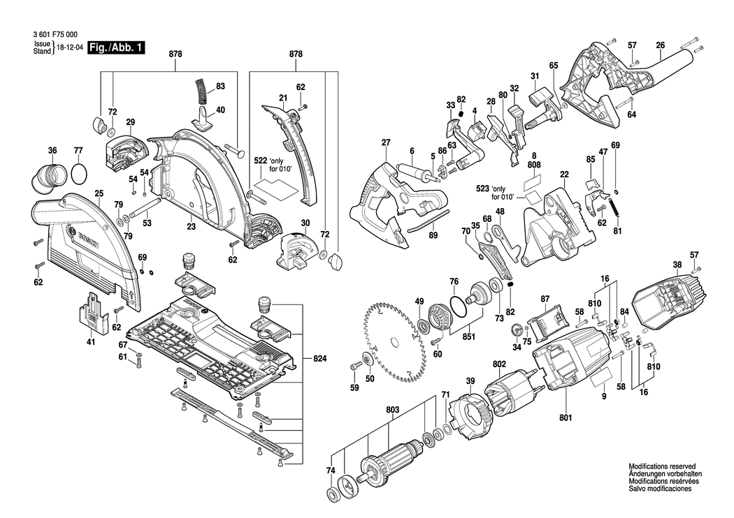 Bosch GKT 55 GCE / 3601F75000 / EU 230 Volt Spare Parts