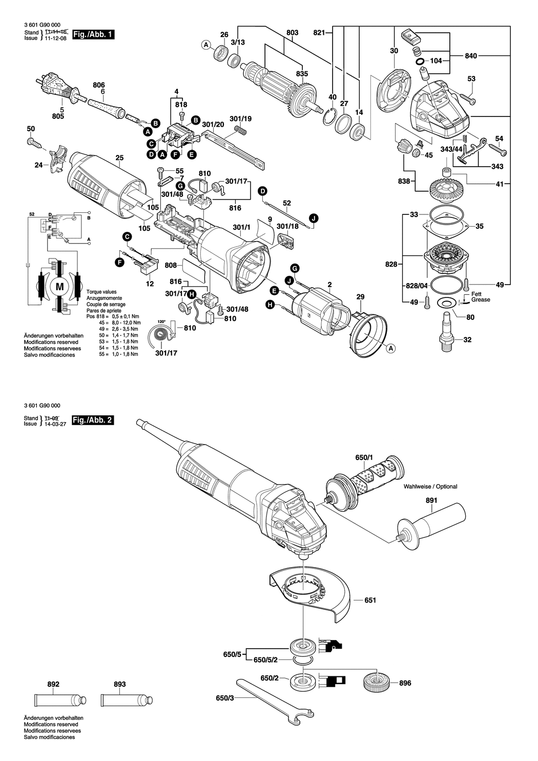 Bosch GWS 9-115 / 3601G90030 / CH 230 Volt Spare Parts