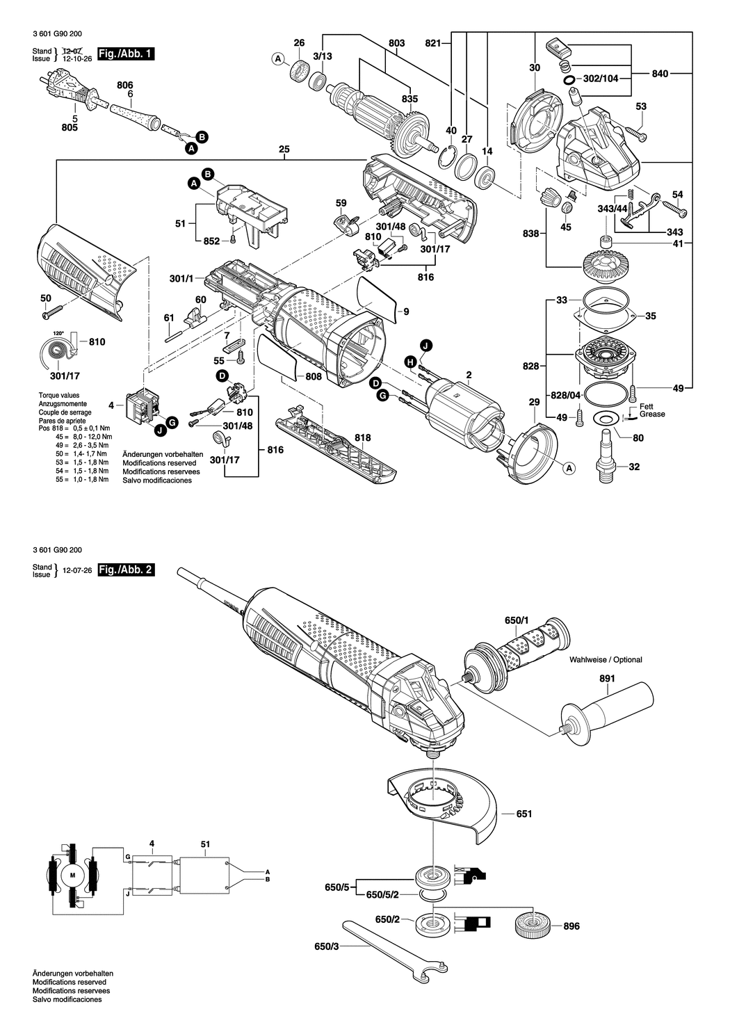 Bosch GWS 9-115 P / 3601G90200 / EU 230 Volt Spare Parts