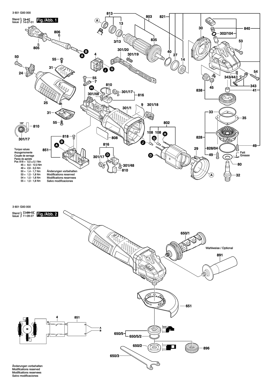 Bosch GWS 12-125 / 3601G93000 / EU 230 Volt Spare Parts