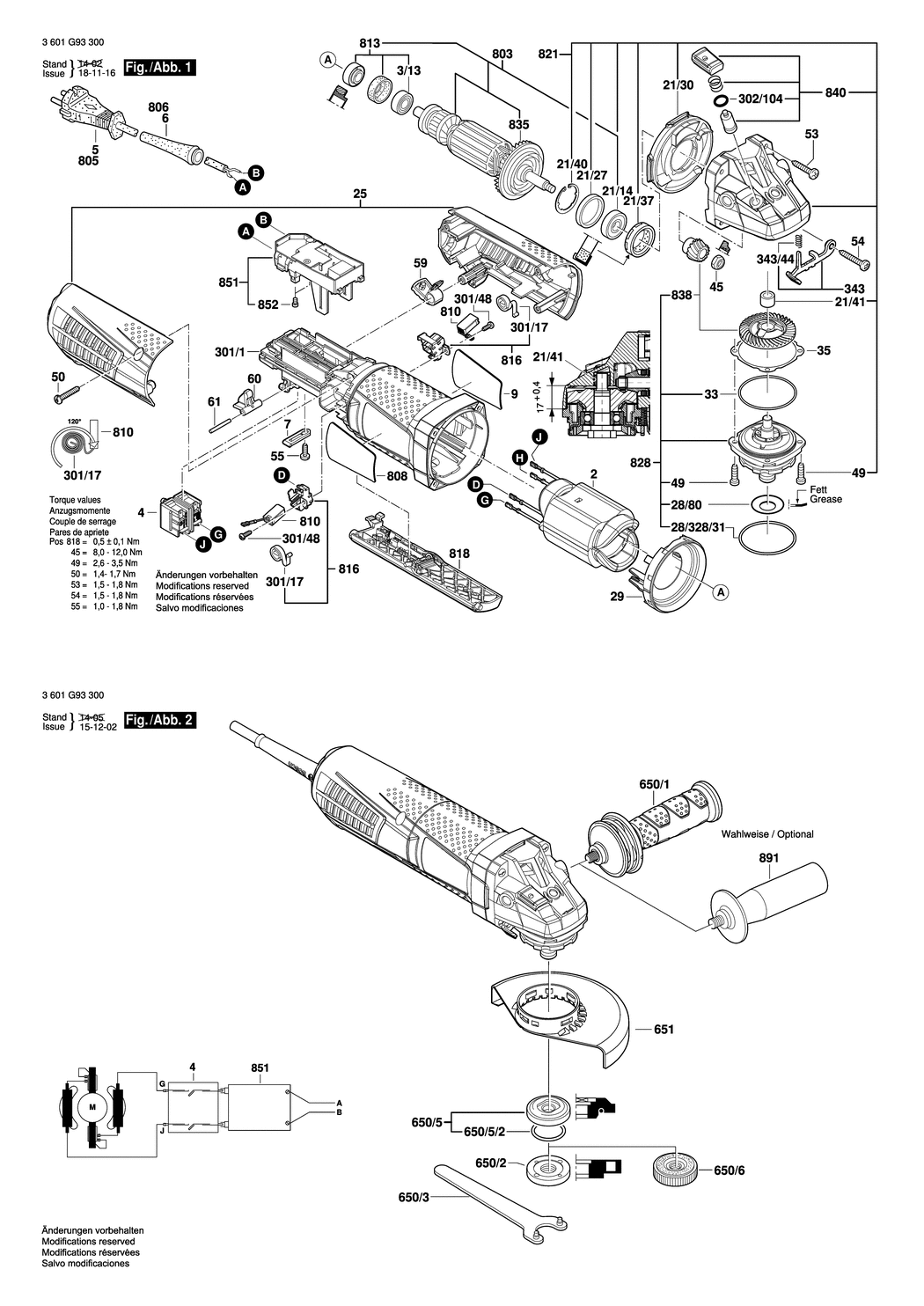 Bosch GWS 12-125 CIPX / 3601G93300 / EU 230 Volt Spare Parts