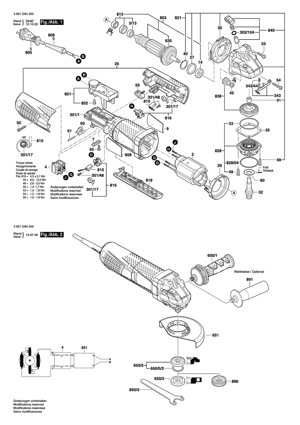 Bosch GWS 12-125 CIEP / 3601G94200 / EU 230 Volt Spare Parts