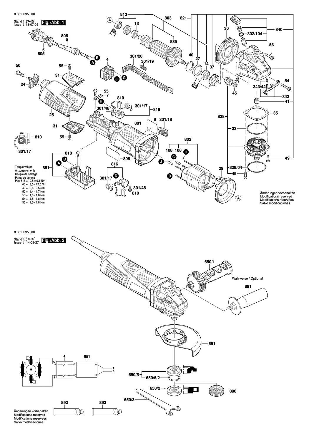 Bosch GWS 15-125 CI / 3601G95000 / EU 230 Volt Spare Parts