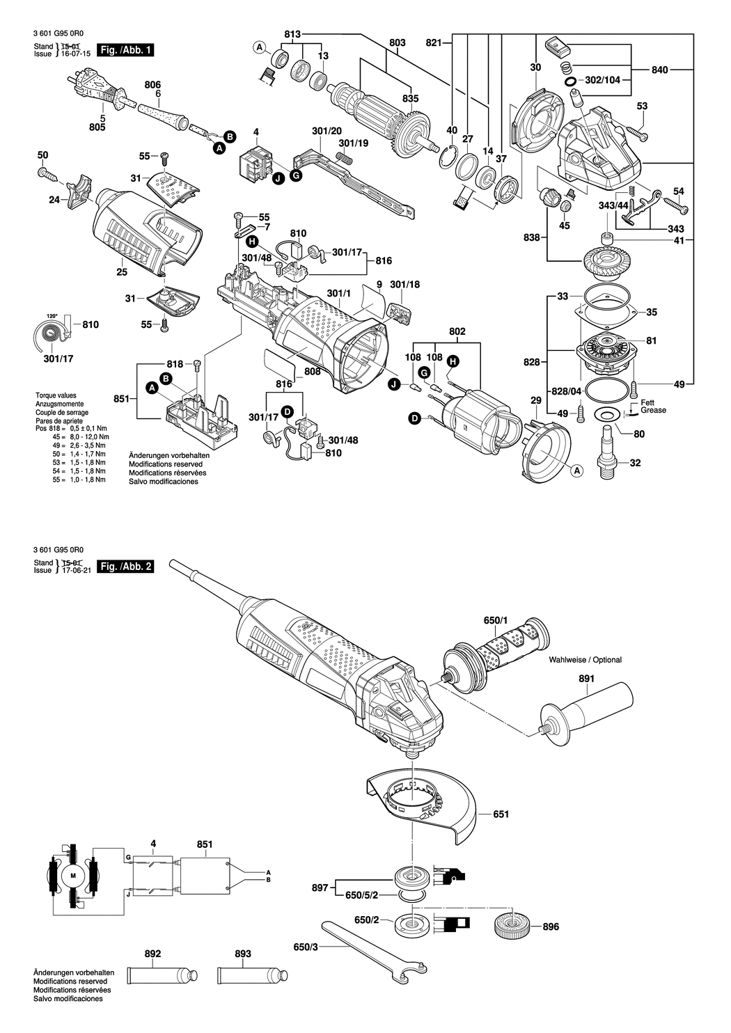 Bosch GWS 17-125 CI / 3601G950R0 / --- 230 Volt Spare Parts