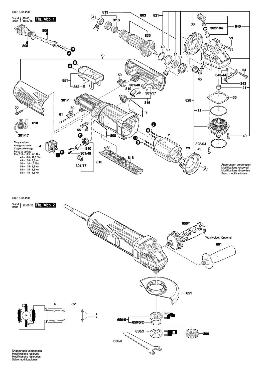 Bosch GWS 15-125 CIP / 3601G95200 / EU 230 Volt Spare Parts