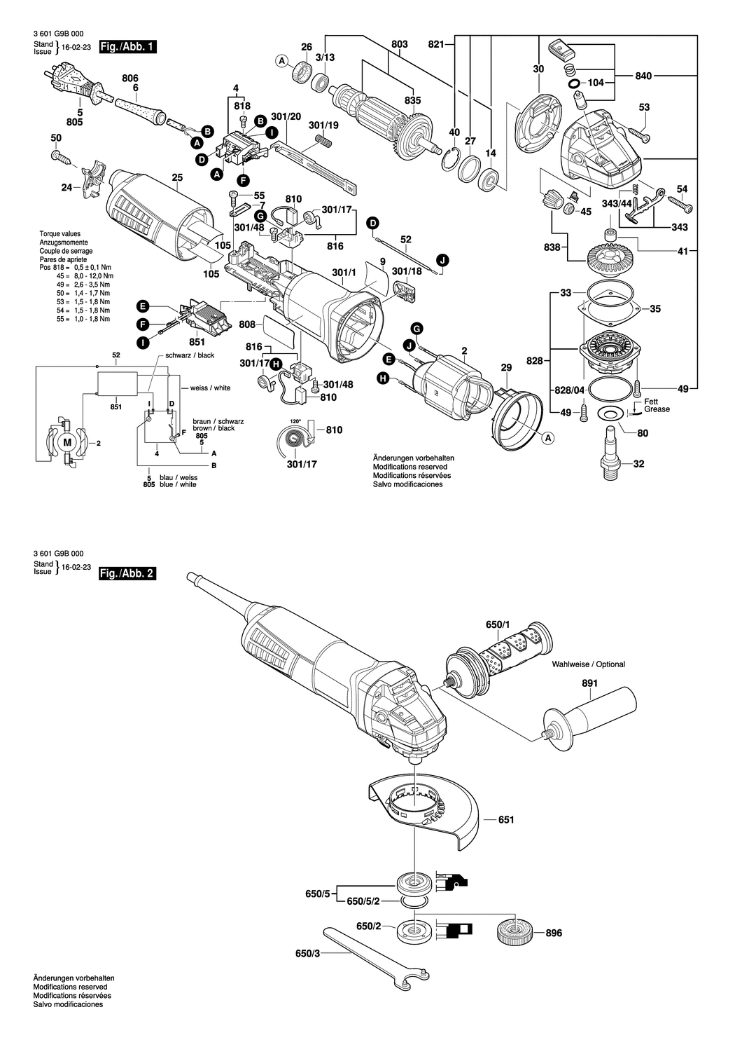 Bosch GWS 9-115 / 3601G9B000 / EU 230 Volt Spare Parts