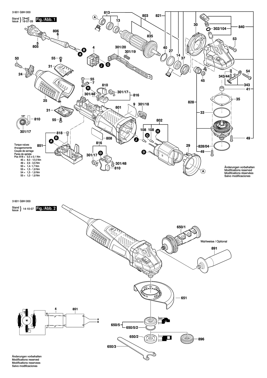 Bosch GWS 17-125 CIE / 3601G9H030 / CH 230 Volt Spare Parts