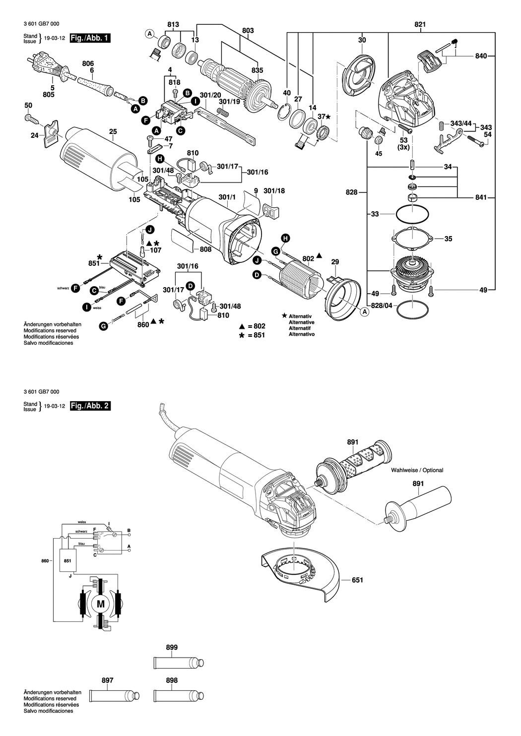 Bosch GWX 14-125 / 3601GB7030 / CH 230 Volt Spare Parts