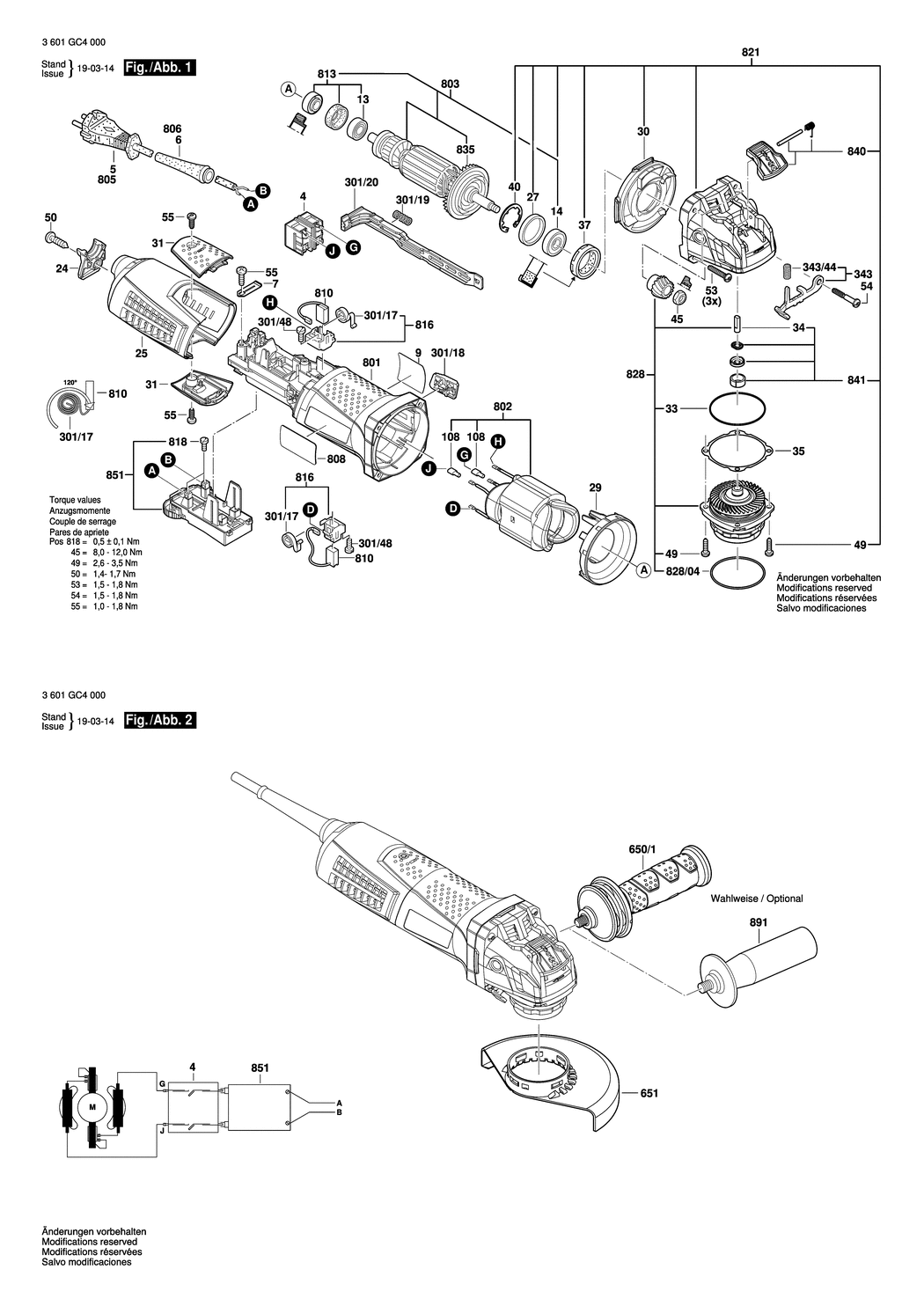 Bosch GWX 17-125 S / 3601GC4030 / CH 230 Volt Spare Parts