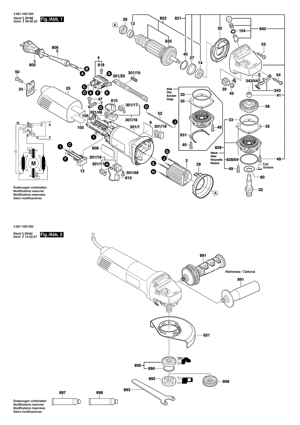 Bosch GWS 8-115 / 3601H20000 / EU 230 Volt Spare Parts