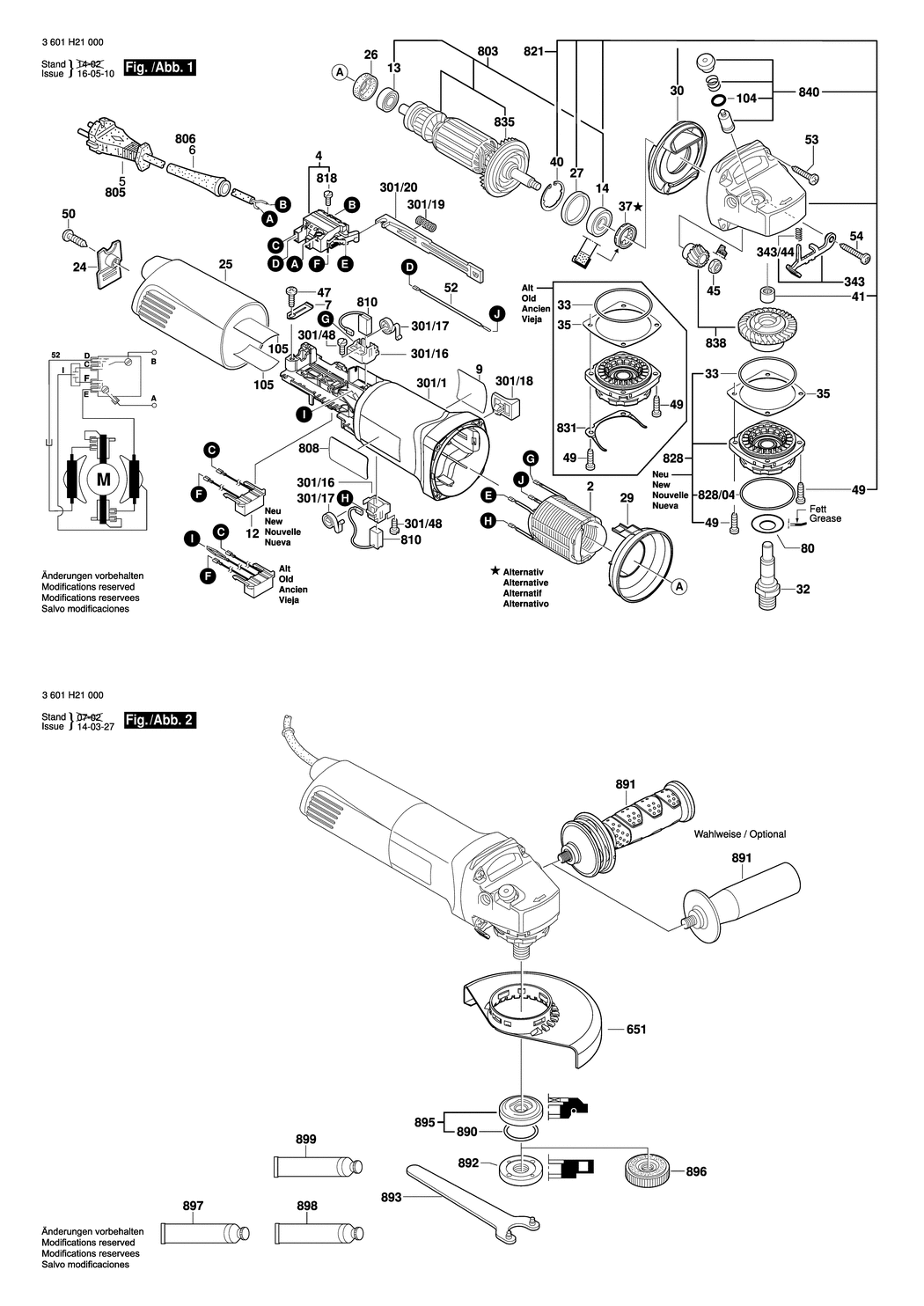 Bosch GWS 1000 / 3601H21030 / CH 230 Volt Spare Parts