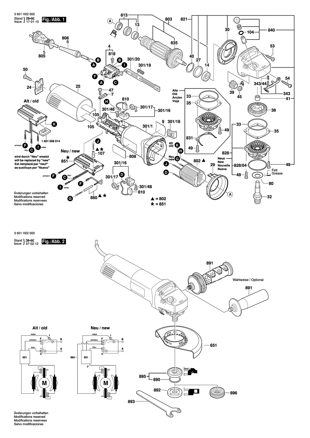 Bosch GWS 11-125 CI / 3601H22000 / EU 230 Volt Spare Parts