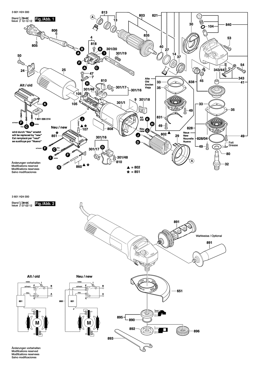 Bosch GWS 14-125 CI / 3601H24030 / CH 230 Volt Spare Parts