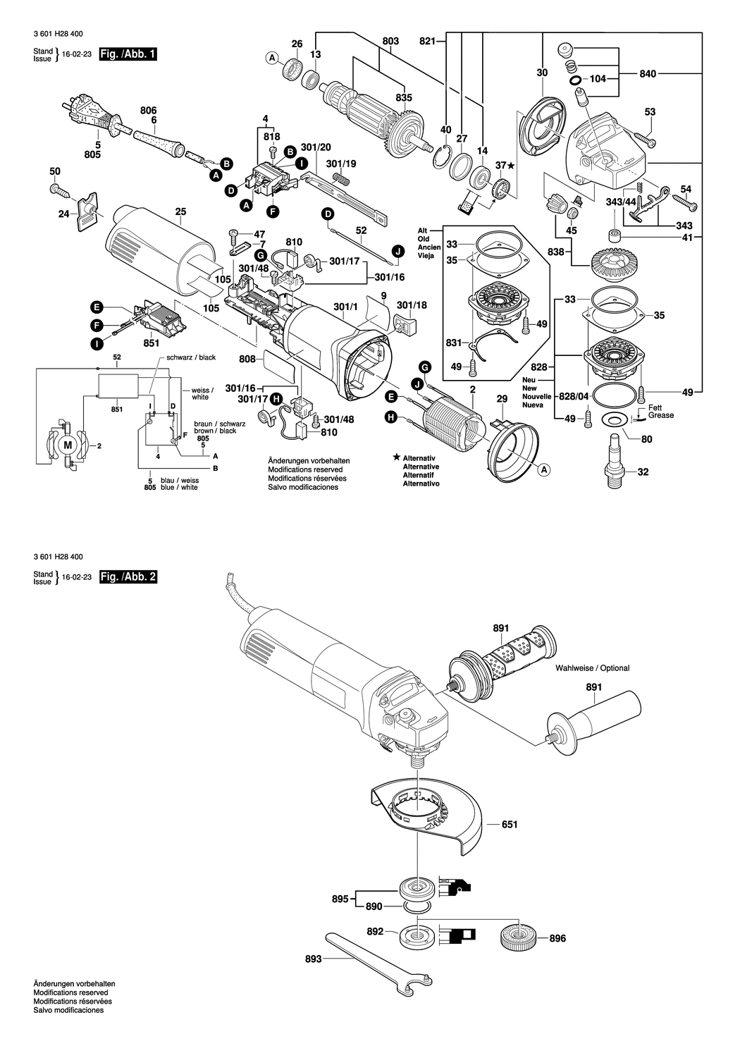 Bosch GWS 1000 / 3601H28830 / CH 220 Volt Spare Parts