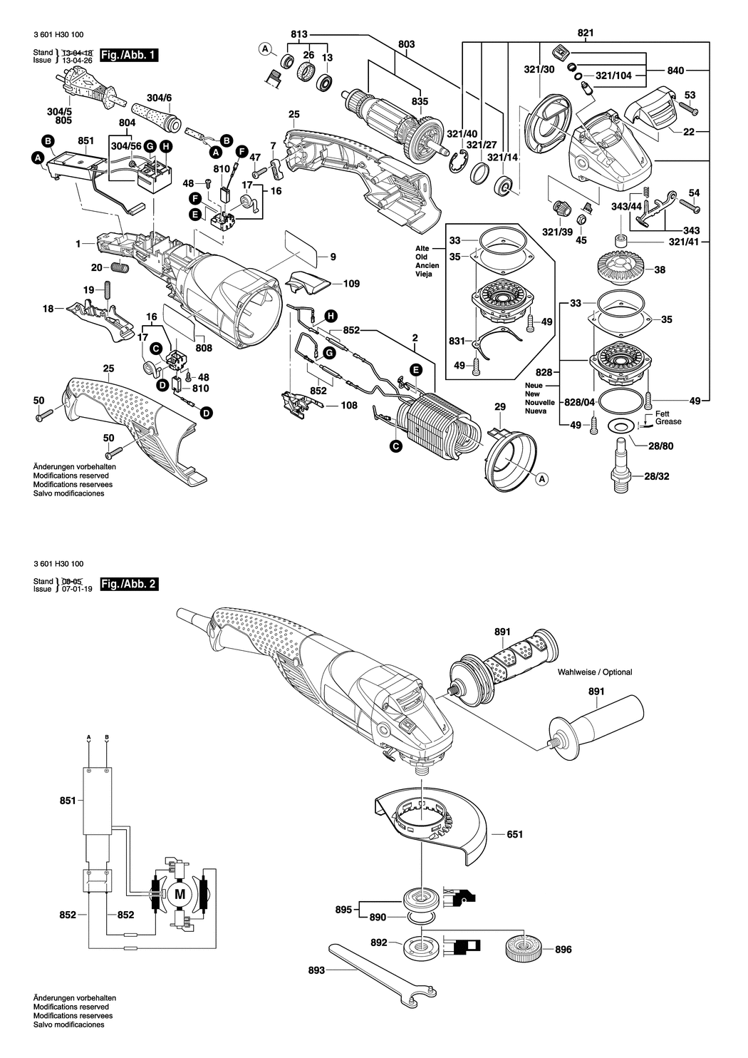 Bosch GWS 11-125 CIH / 3601H30130 / CH 230 Volt Spare Parts