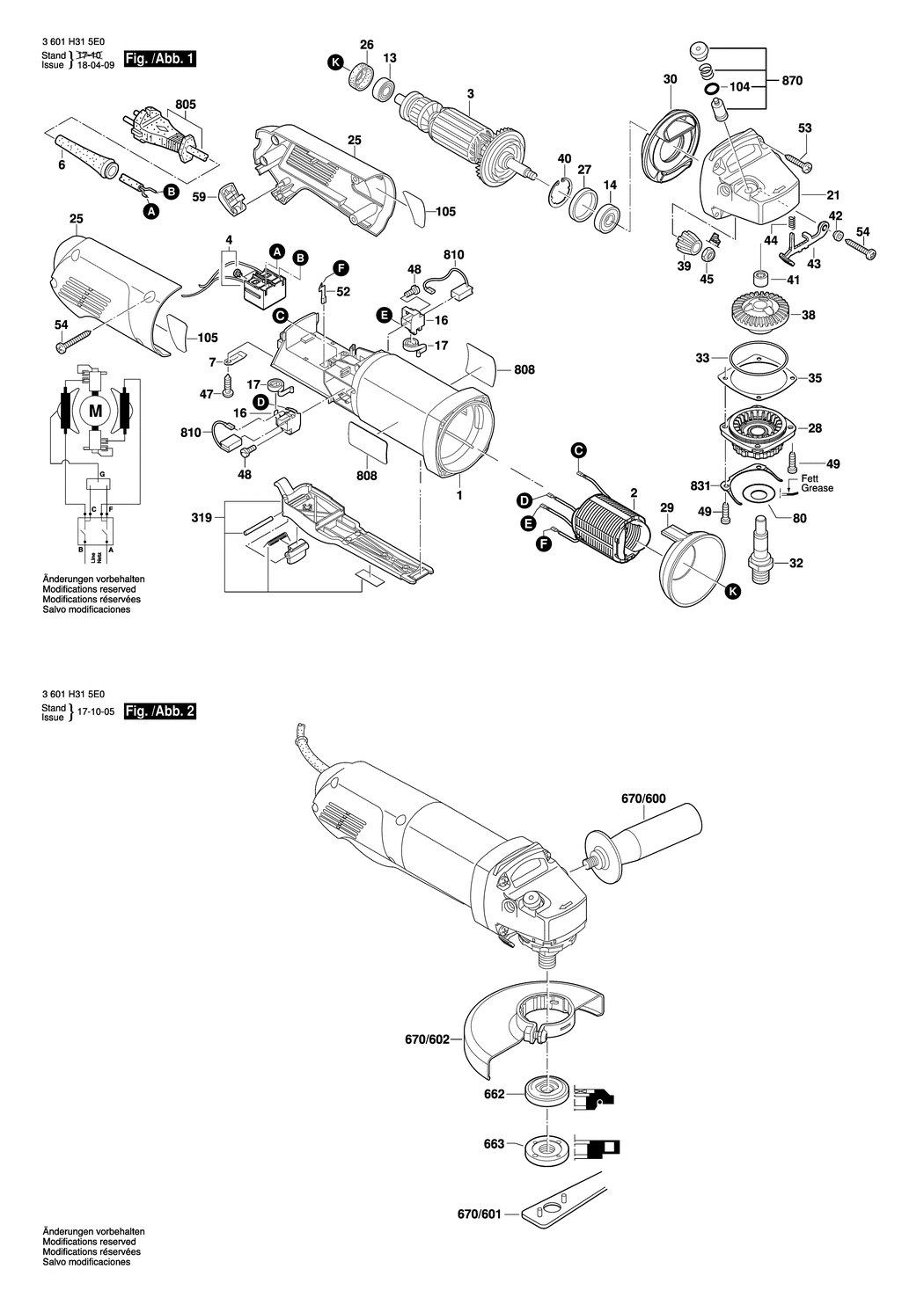 Bosch GWS 8-115 P / 3601H315E0 / CH 220 Volt Spare Parts