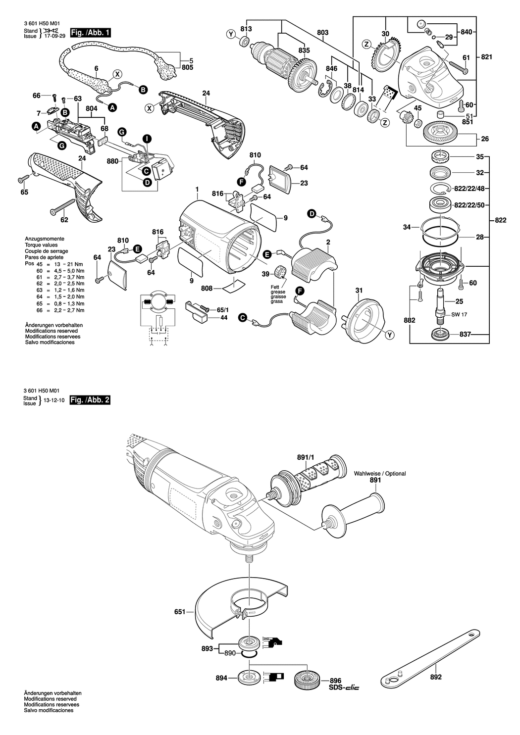 Bosch GWS 20-230JH / 3601H50M01 / EU 230 Volt Spare Parts