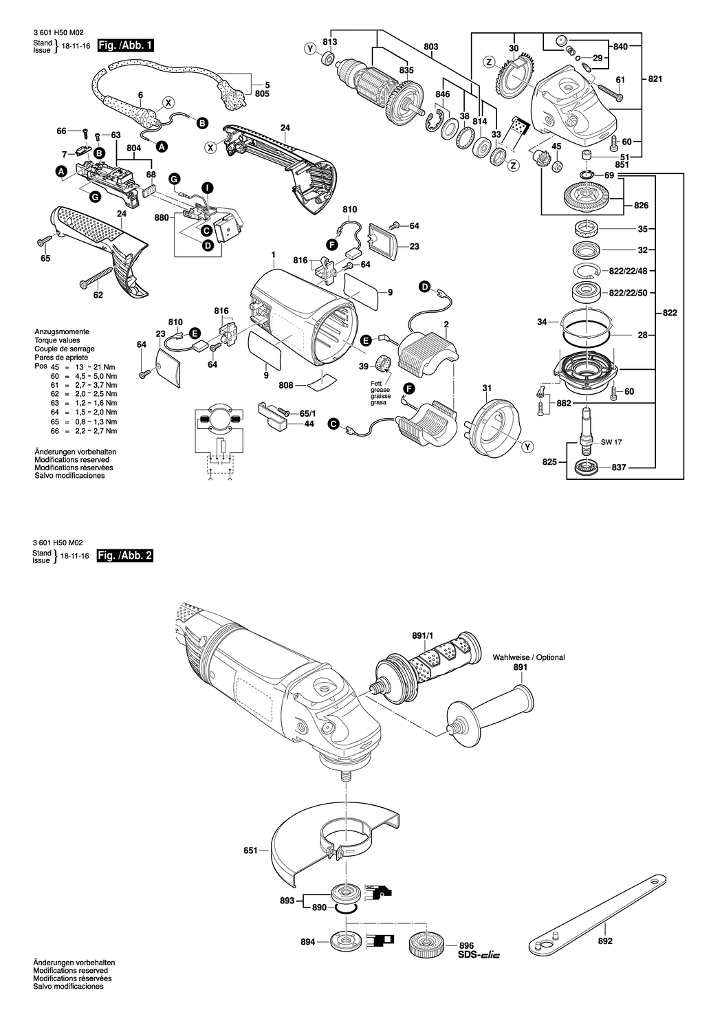 Bosch GWS 20-230 JH / 3601H50M32 / CH 230 Volt Spare Parts