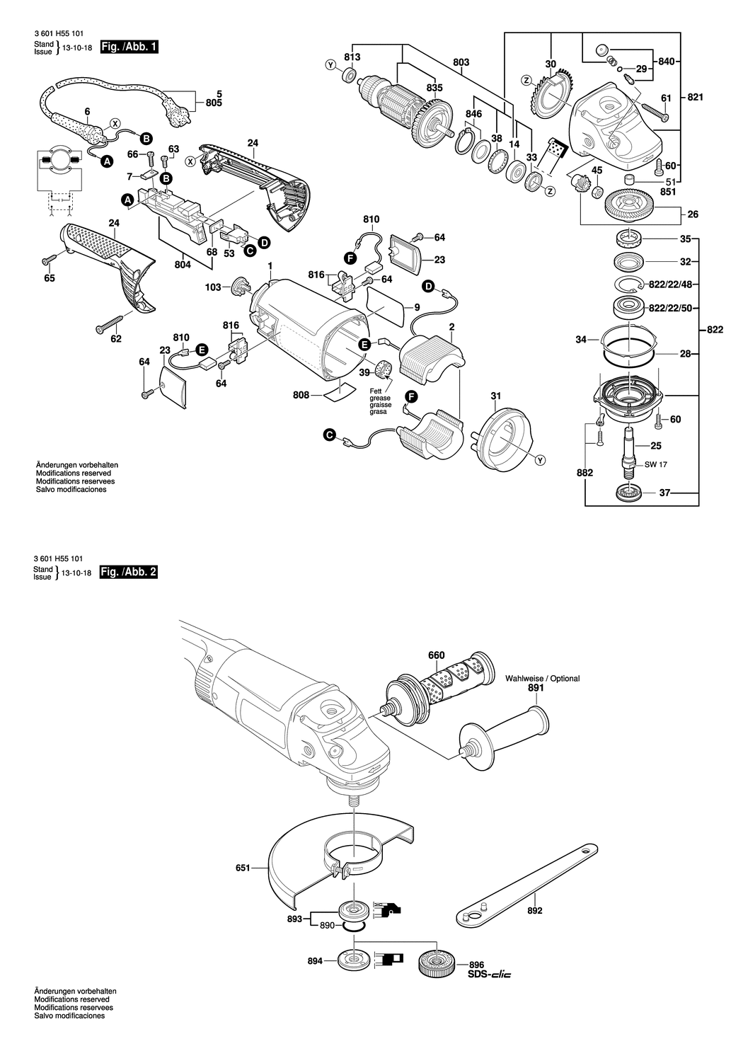 Bosch GWS 26-180 JH / 3601H55101 / EU 230 Volt Spare Parts