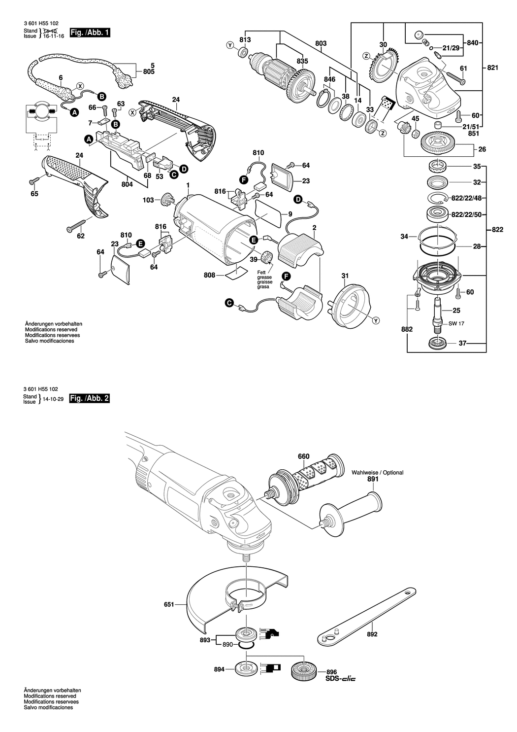 Bosch GWS 26-180 JH / 3601H55102 / EU 230 Volt Spare Parts