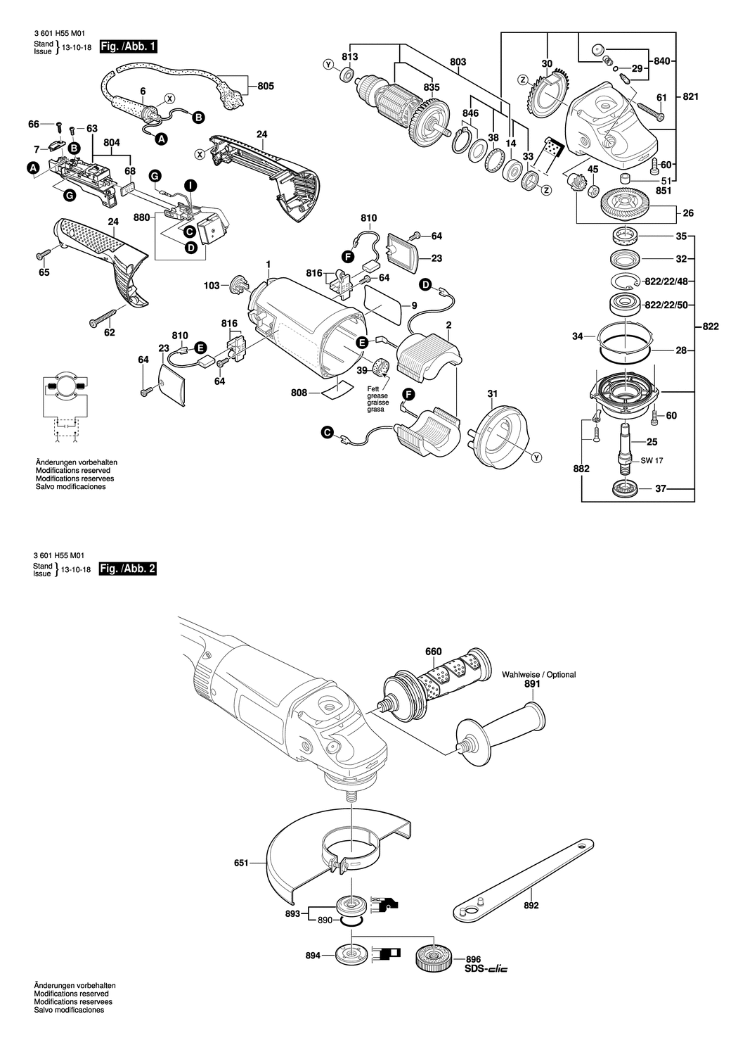 Bosch GWS 26-180 JH / 3601H55M01 / EU 230 Volt Spare Parts