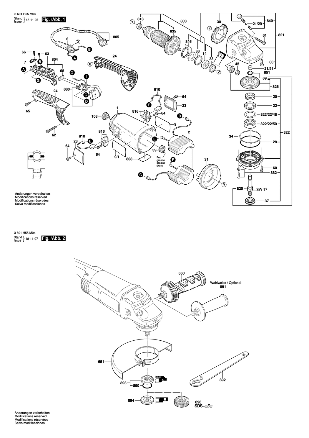 Bosch GWS 26-180 JH / 3601H55M04 / --- 230 Volt Spare Parts