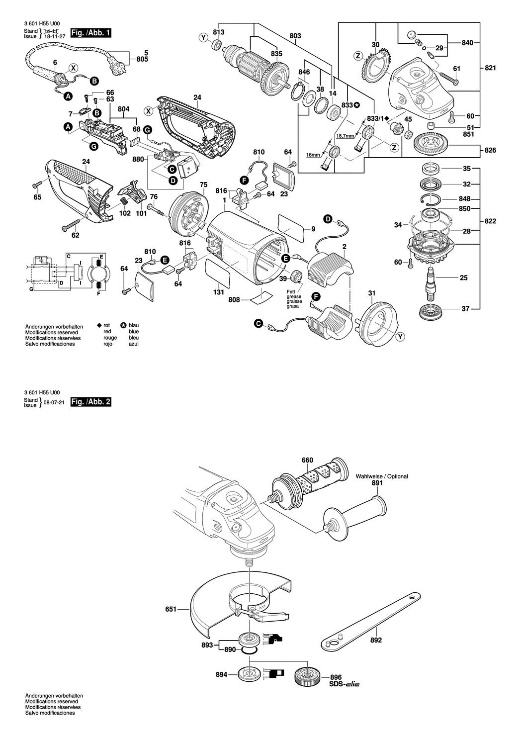 Bosch GWS 26-180 JBV / 3601H55U00 / EU 230 Volt Spare Parts