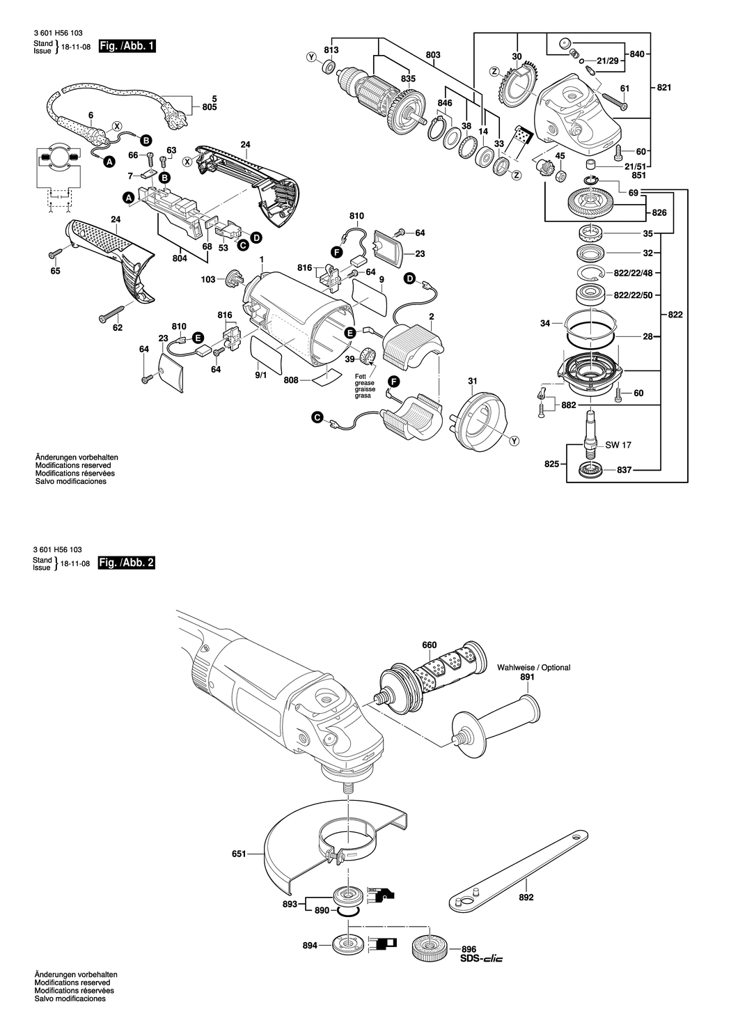 Bosch GWS 26-230 H / 3601H56103 / --- 230 Volt Spare Parts