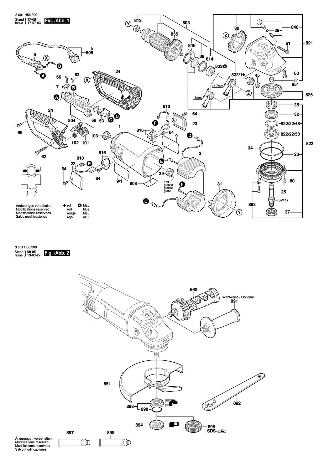 Bosch GWS 26-230 B / 3601H56300 / EU 230 Volt Spare Parts