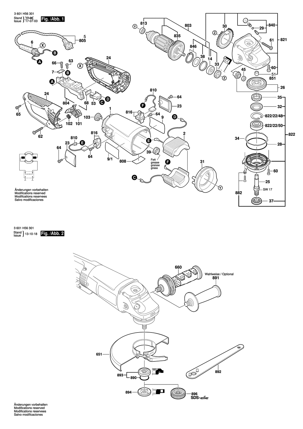 Bosch GWS 26-230 B / 3601H56301 / EU 230 Volt Spare Parts