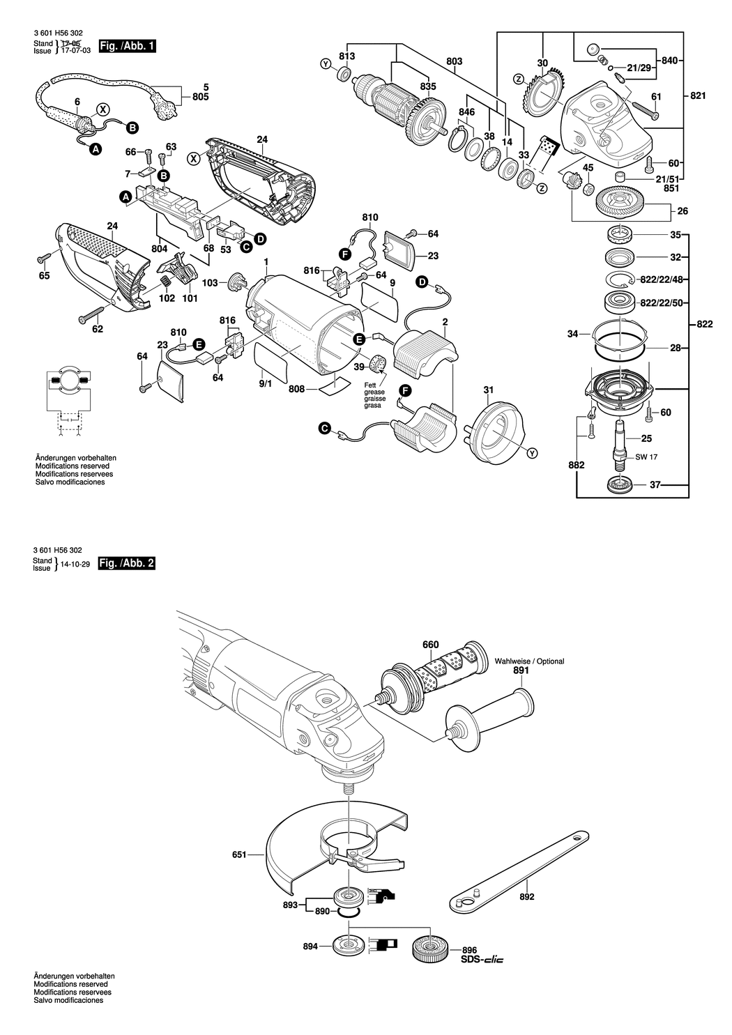 Bosch GWS 26-230 B / 3601H56302 / EU 230 Volt Spare Parts