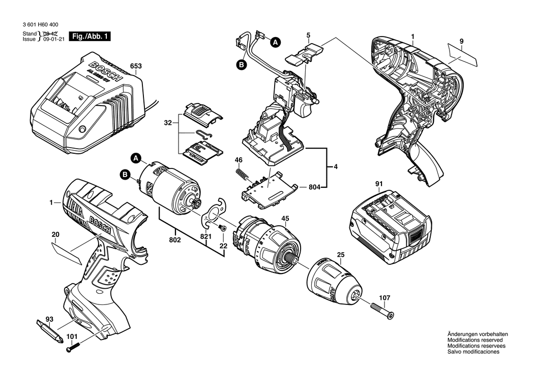 Bosch GSR 14.4 V-LI / 3601H60400 / EU 14.4 Volt Spare Parts