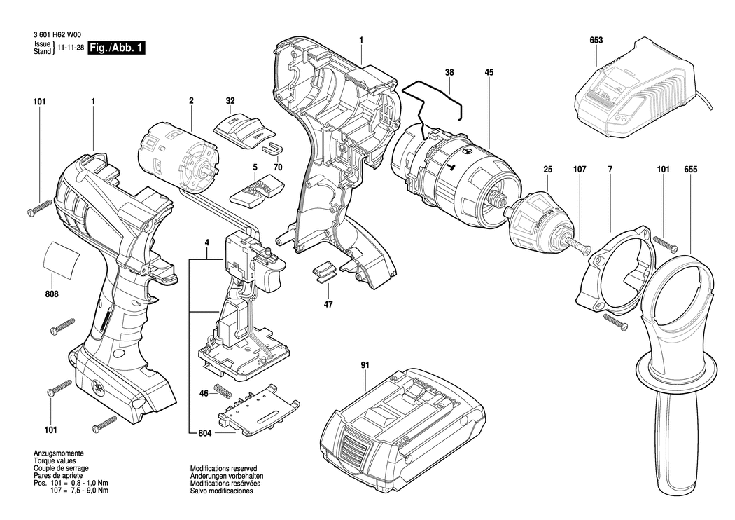 Bosch BS 18-A POWER COMBI / 3601H62W00 / EU 18 Volt Spare Parts