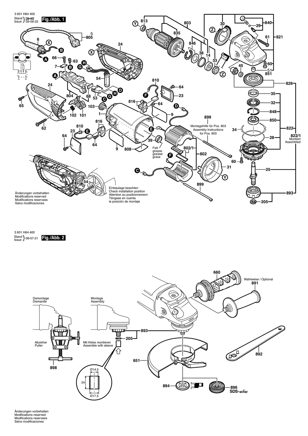 Bosch GWS 24-230 JBX / 3601H64400 / EU 230 Volt Spare Parts