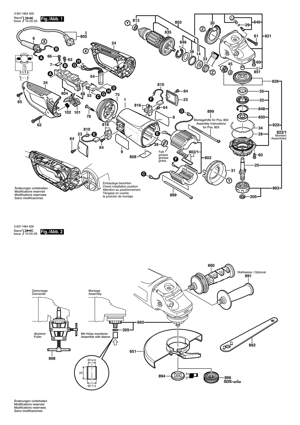 Bosch GWS 24-230 JVX / 3601H64500 / EU 230 Volt Spare Parts