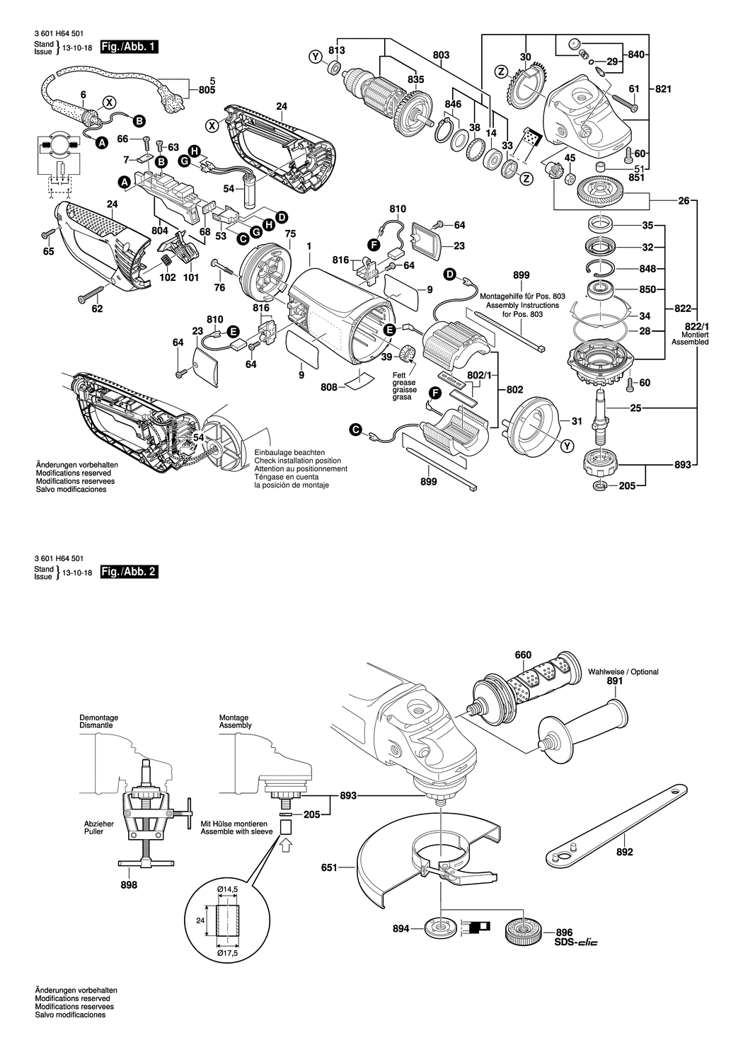 Bosch GWS 24-230 JVX / 3601H64501 / EU 230 Volt Spare Parts