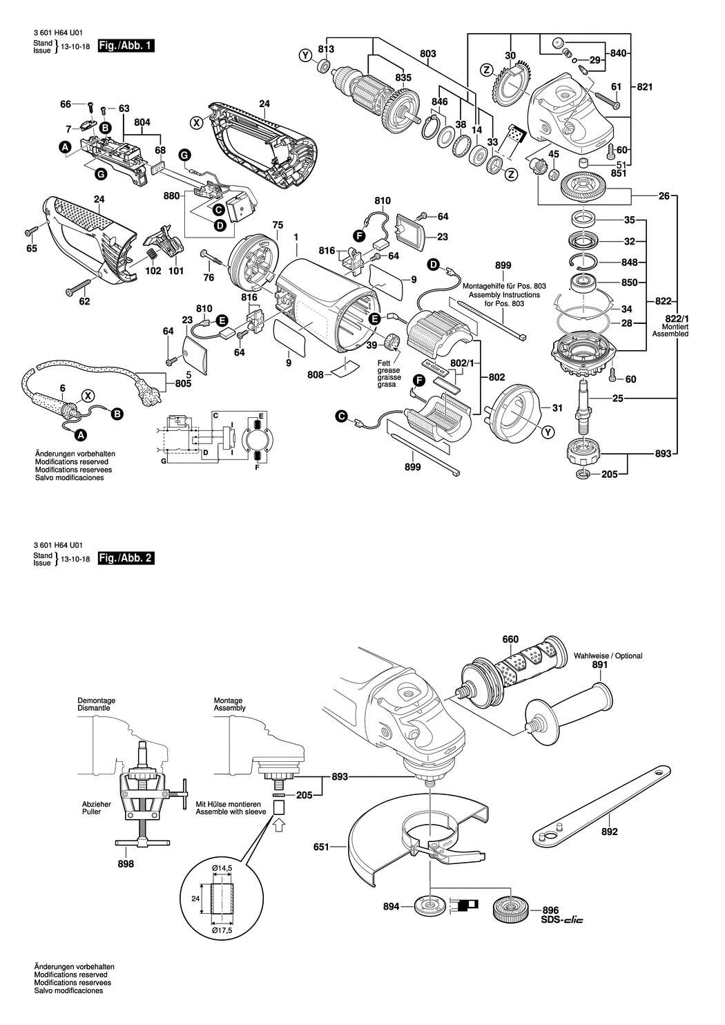 Bosch GWS 24-230JVX / 3601H64U01 / EU 230 Volt Spare Parts