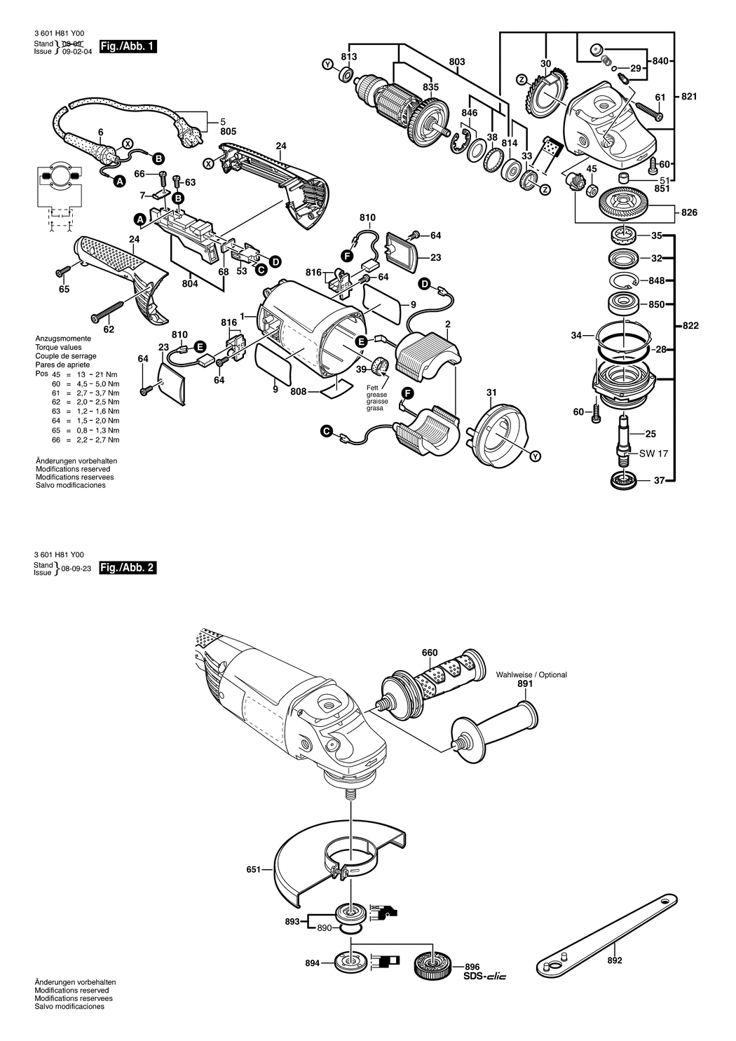 Bosch GWS 22-180 H / 3601H81Y00 / EU 230 Volt Spare Parts